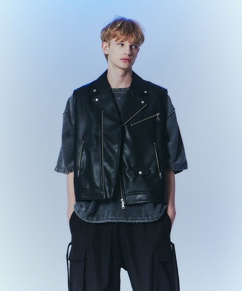 tk.TAKEO KIKUCHI（ティーケータケオキクチ）の「◆シンセティックレザーダブルライダースベスト（ベスト・メンズ・ブラック・88）」の19枚目の写真