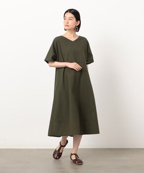 MHL, 半袖ネイビー系ダンガリーワンピース ハイク HYKE 19SS ダンガリーシャツワンピース ひざ丈 半袖 1 S