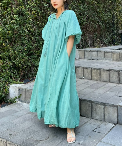 CIAOPANIC TYPY(チャオパニックティピー)の「【india】2WAYカフタンバルーンワンピース(ワンピース・レディース・グリーン/ピンク/アイボリー/ブラック/ブルー・ONE SIZE)」の4枚目の写真