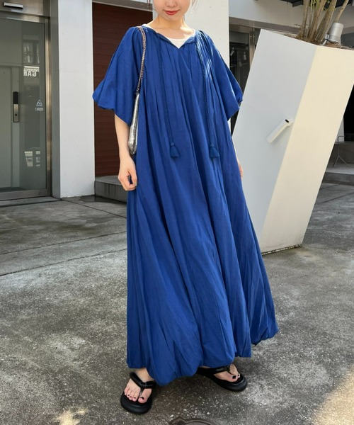 CIAOPANIC TYPY(チャオパニックティピー)の「【india】2WAYカフタンバルーンワンピース(ワンピース・レディース・グリーン/ピンク/アイボリー/ブラック/ブルー・ONE SIZE)」の9枚目の写真