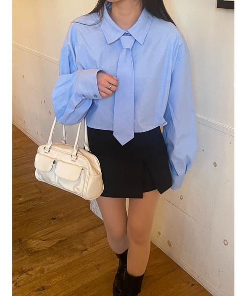 RiLi（リリ）の「ネクタイ付きシャツ【RL】（シャツ/ブラウス・レディース・ホワイト/ブルー/グレー・FREE）」の12枚目の写真