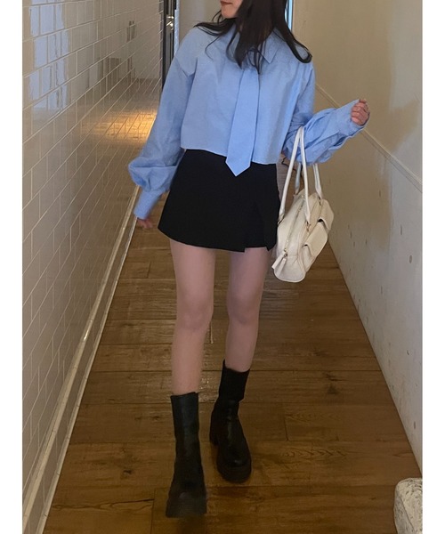 RiLi（リリ）の「ネクタイ付きシャツ【RL】（シャツ/ブラウス・レディース・ホワイト/ブルー/グレー・FREE）」の9枚目の写真