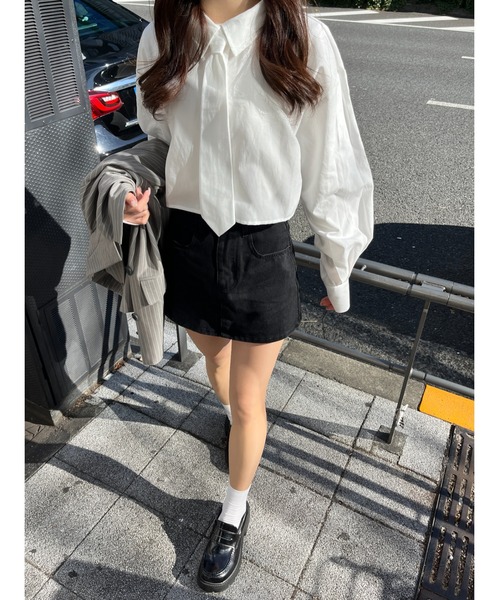 RiLi（リリ）の「ネクタイ付きシャツ【RL】（シャツ/ブラウス・レディース・ホワイト/ブルー/グレー・FREE）」の5枚目の写真