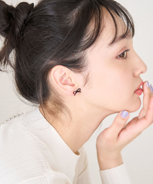 ROPE' PICNIC（ロペピクニック）の「ミニリボンピアス（ピアス（両耳用）・レディース・ピンク/ブラック・FREE）」の2枚目の写真