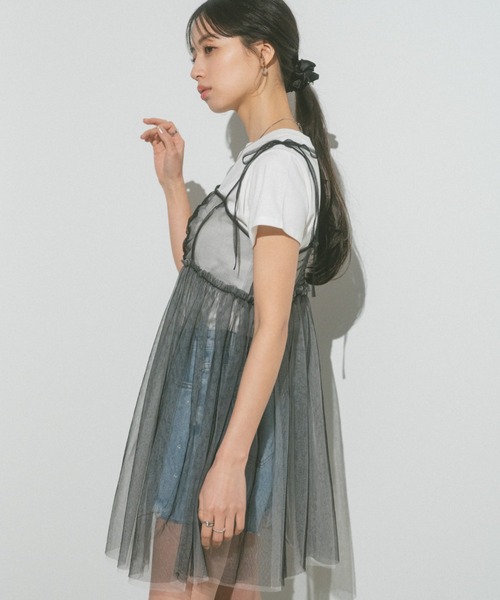 VANNIE U（ヴァニーユー）の「チュールビスチェチュニック/ミニワンピース（ワンピース・レディース・ブラック/ライトグレー・FREE）」の6枚目の写真
