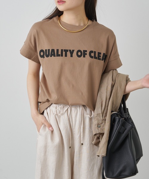 PUAL CE CIN(ピュアルセシン)の「シンプルロゴプリントTシャツ(Tシャツ/カットソー・レディース・ベージュ/グレー/オフホワイト・FREE)」の4枚目の写真