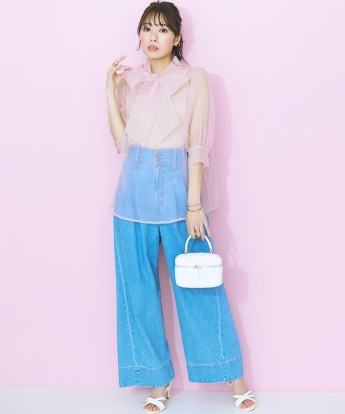 marun（マルン）の「＜大きいサイズ＞ ビッグリボンシアーブラウス marun（シャツ/ブラウス・レディース・ネイビー/ピンク・L/LL/3L/4L/5L）」の5枚目の写真