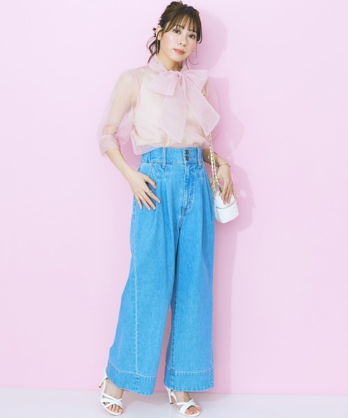 marun（マルン）の「＜大きいサイズ＞ ビッグリボンシアーブラウス marun（シャツ/ブラウス・レディース・ネイビー/ピンク・L/LL/3L/4L/5L）」の9枚目の写真