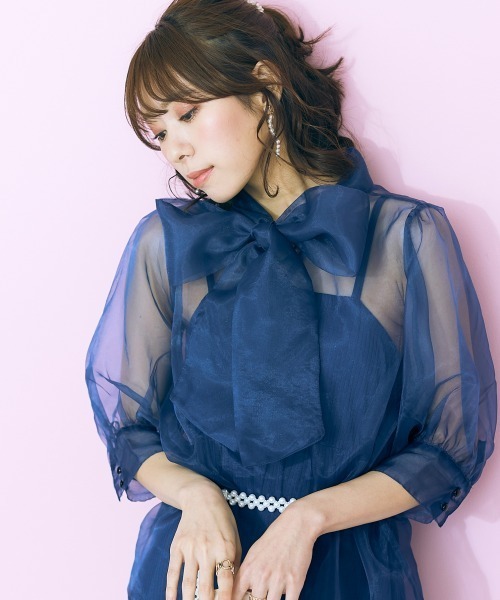 marun（マルン）の「＜大きいサイズ＞ ビッグリボンシアーブラウス marun（シャツ/ブラウス・レディース・ネイビー/ピンク・L/LL/3L/4L/5L）」の15枚目の写真