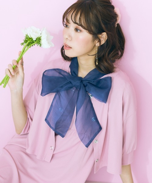 marun（マルン）の「＜大きいサイズ＞ ビッグリボンシアーブラウス marun（シャツ/ブラウス・レディース・ネイビー/ピンク・L/LL/3L/4L/5L）」の14枚目の写真