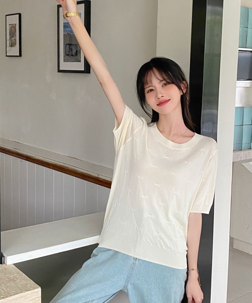 Achic(アシック)の「リボン半袖ニットプルオーバー(ニット/セーター・レディース・アイボリー/ブラック/ホワイト/ピンク・M)」の10枚目の写真