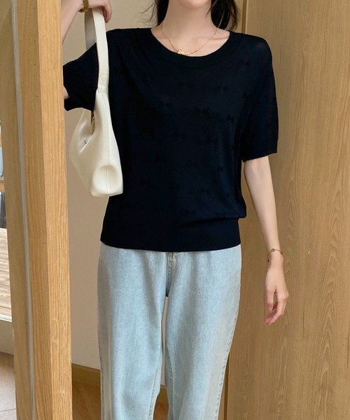 Achic(アシック)の「リボン半袖ニットプルオーバー(ニット/セーター・レディース・アイボリー/ブラック/ホワイト/ピンク・M)」の16枚目の写真