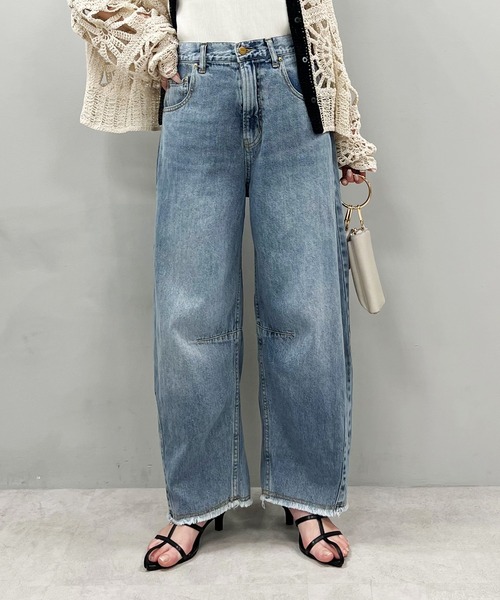 PUAL CE CIN（ピュアルセシン）の「【S/Mサイズ展開】カーブシルエットコットンリネンデニムパンツ（デニムパンツ・レディース・サックスブルー/インディゴブルー・MEDIUM/SMALL）」の5枚目の写真