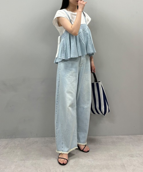 PUAL CE CIN（ピュアルセシン）の「【S/Mサイズ展開】カーブシルエットコットンリネンデニムパンツ（デニムパンツ・レディース・サックスブルー/インディゴブルー・MEDIUM/SMALL）」の4枚目の写真