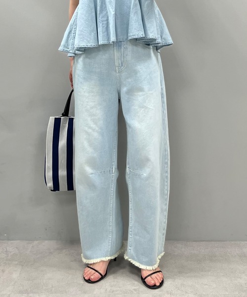 PUAL CE CIN（ピュアルセシン）の「【S/Mサイズ展開】カーブシルエットコットンリネンデニムパンツ（デニムパンツ・レディース・サックスブルー/インディゴブルー・MEDIUM/SMALL）」の9枚目の写真