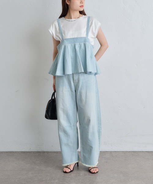 PUAL CE CIN（ピュアルセシン）の「【S/Mサイズ展開】カーブシルエットコットンリネンデニムパンツ（デニムパンツ・レディース・サックスブルー/インディゴブルー・MEDIUM/SMALL）」の11枚目の写真