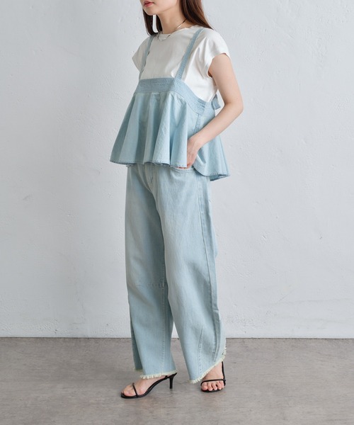 PUAL CE CIN（ピュアルセシン）の「【S/Mサイズ展開】カーブシルエットコットンリネンデニムパンツ（デニムパンツ・レディース・サックスブルー/インディゴブルー・MEDIUM/SMALL）」の13枚目の写真