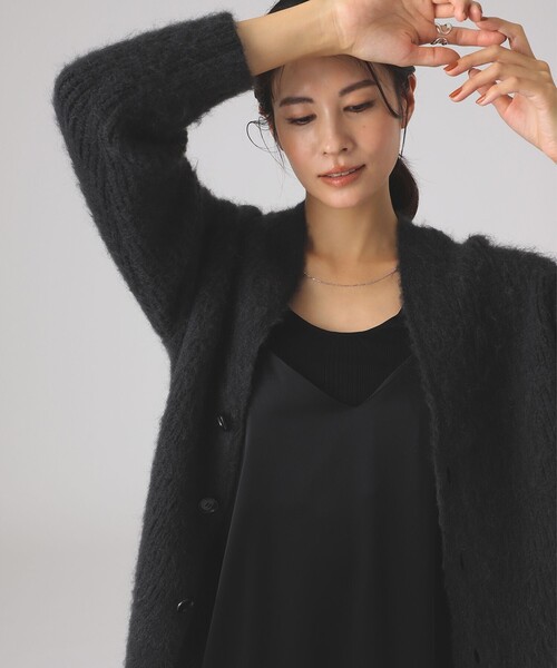 クラネ カーディガン モヘヤ混 1 黒 ブラック 白 ホワイト CLANE（クラネ）の「【CLANE/クラネ】COLOR MOHAIR SHAGGY CARDIGAN