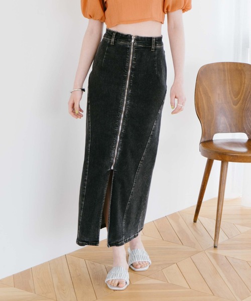 archives（アルシーヴ）の「フロントｚｉｐカーブ切替デニムスカート（デニムスカート・レディース・グレー/サックスブルー・SMALL/MEDIUM）」の5枚目の写真