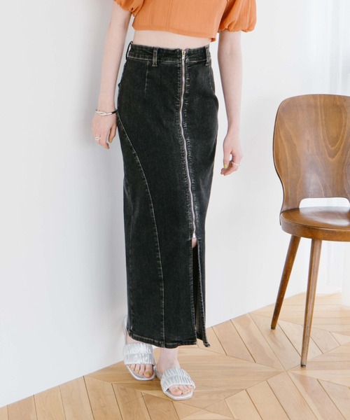 archives（アルシーヴ）の「フロントｚｉｐカーブ切替デニムスカート（デニムスカート・レディース・グレー/サックスブルー・SMALL/MEDIUM）」の6枚目の写真