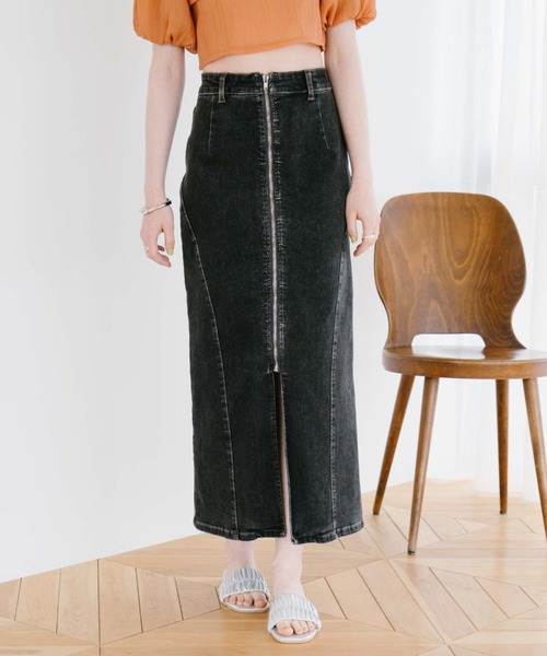 archives（アルシーヴ）の「フロントｚｉｐカーブ切替デニムスカート（デニムスカート・レディース・グレー/サックスブルー・SMALL/MEDIUM）」の4枚目の写真