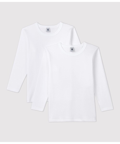 PETIT BATEAU(プチバトー)の「ホワイト長袖Tシャツ2枚組(インナーウェア/肌着・キッズ・ホワイト・10YEAR/6YEAR/8YEAR)」の1枚目の写真