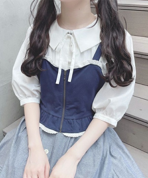 F i.n.t（フィント）の「リメイク風レース使いビスチェ/fint（キャミソール・レディース・ネイビー/ライトグレー・FREE）」の11枚目の写真