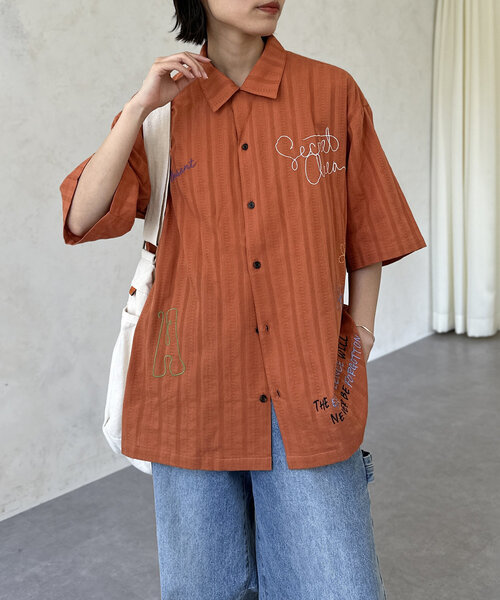 CPCM（シーピーシーエム）の「ドビーアソート刺繍開襟シャツ（シャツ/ブラウス・レディース・オレンジ/イエロー/グリーン/アイボリー/ブラック/ホワイト・MEDIUM/LARGE）」の6枚目の写真