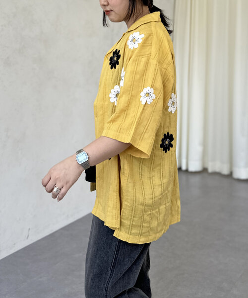 CPCM（シーピーシーエム）の「ドビーアソート刺繍開襟シャツ（シャツ/ブラウス・レディース・オレンジ/イエロー/グリーン/アイボリー/ブラック/ホワイト・MEDIUM/LARGE）」の7枚目の写真