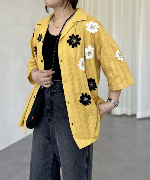 CPCM（シーピーシーエム）の「ドビーアソート刺繍開襟シャツ（シャツ/ブラウス・レディース・オレンジ/イエロー/グリーン/アイボリー/ブラック/ホワイト・MEDIUM/LARGE）」の8枚目の写真