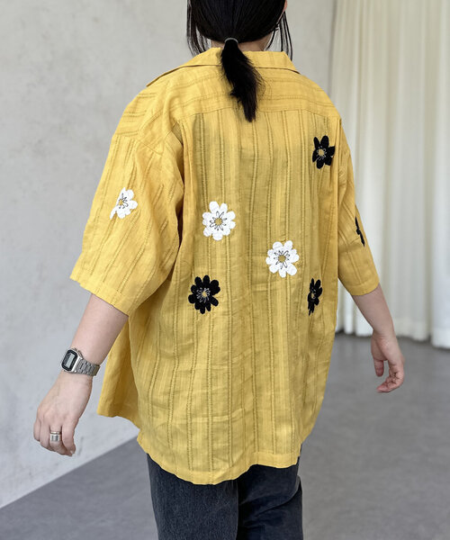 CPCM（シーピーシーエム）の「ドビーアソート刺繍開襟シャツ（シャツ/ブラウス・レディース・オレンジ/イエロー/グリーン/アイボリー/ブラック/ホワイト・MEDIUM/LARGE）」の9枚目の写真