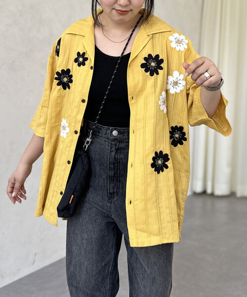 CPCM（シーピーシーエム）の「ドビーアソート刺繍開襟シャツ（シャツ/ブラウス・レディース・オレンジ/イエロー/グリーン/アイボリー/ブラック/ホワイト・MEDIUM/LARGE）」の11枚目の写真