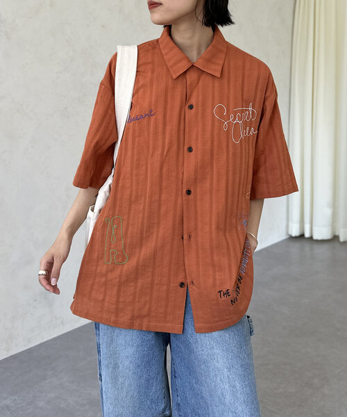 アソート開襟シャツ セール】ドビーアソート刺繍開襟シャツ（シャツ/ブラウス