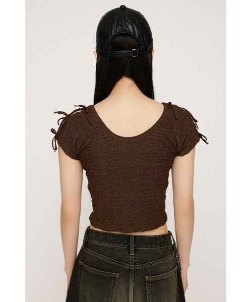 SLY（スライ）の「2WAY RIBBON JQ TOPS ツーウェイ リボン ジャガード トップス（Tシャツ/カットソー・レディース・ブラウン/ライトブルー/アイボリー・FREE）」の10枚目の写真