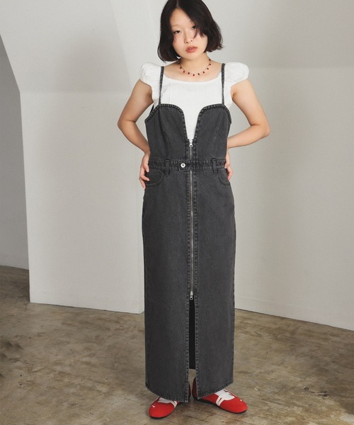 【  Jeans】キャミニットワンピース rienda | 千鳥柄バックリボンフレアニットワンピース