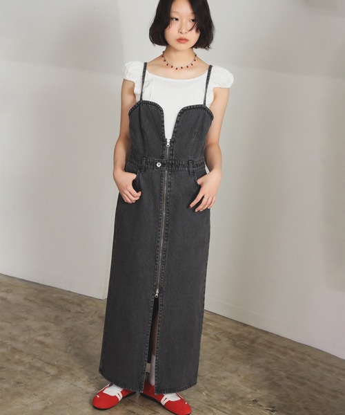 Ray BEAMS ブラックキャミワンピース Ray BEAMS（レイビームス）の「Ray BEAMS / フクレ ジャカード