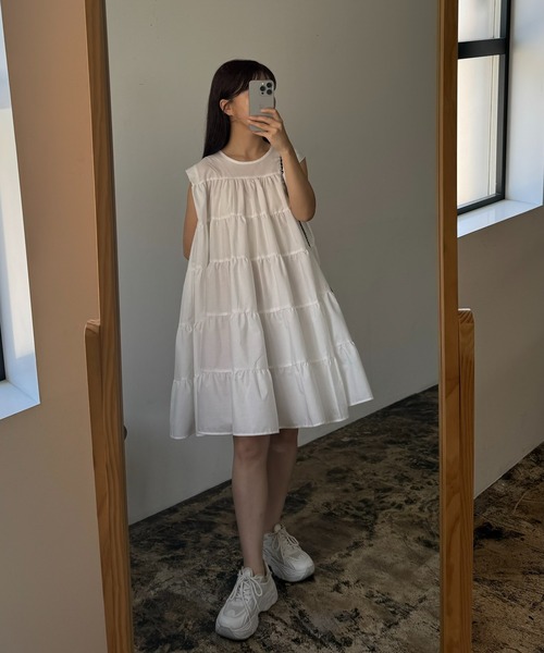 セール】french sleeve tiered midi ops / フレンチスリーブ