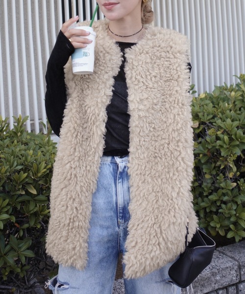 セール】【新色】《hideka select》プードルファーロングベスト