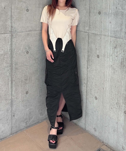 ENVYM(アンビー)の「ガーターデザイントップス(Tシャツ/カットソー・レディース・カーキ/ブラック/ベージュ・FREE)」の10枚目の写真