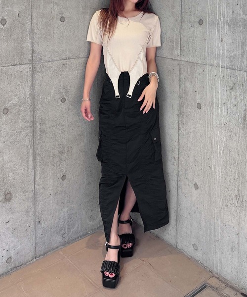ENVYM(アンビー)の「ガーターデザイントップス(Tシャツ/カットソー・レディース・カーキ/ブラック/ベージュ・FREE)」の15枚目の写真