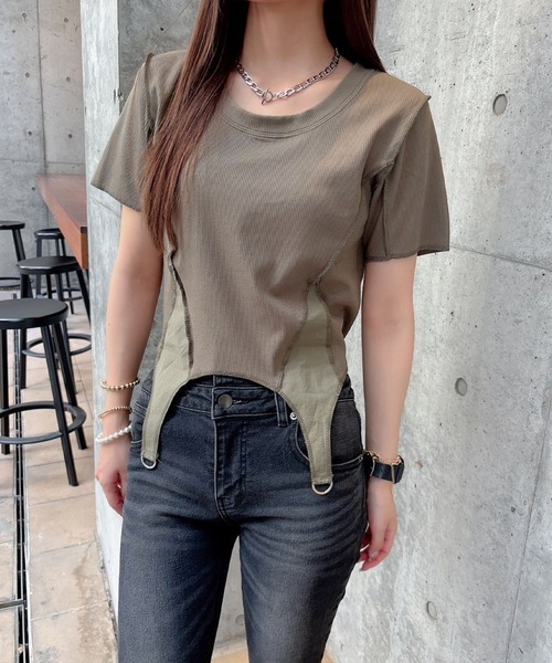 ENVYM(アンビー)の「ガーターデザイントップス(Tシャツ/カットソー・レディース・カーキ/ブラック/ベージュ・FREE)」の21枚目の写真