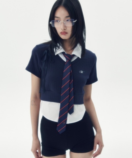 runningHIGH(ランニングハイ)の「【runningHIGH】SHIRTS LAYERED H/S TEE(シャツ/ブラウス・レディース・ネイビー/グレー/ホワイト・ONE SIZE)」の1枚目の写真