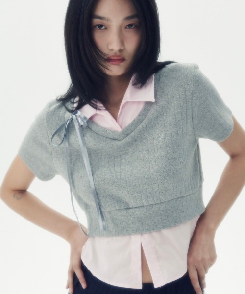 runningHIGH(ランニングハイ)の「【runningHIGH】SHIRTS LAYERED H/S TEE(シャツ/ブラウス・レディース・ネイビー/グレー/ホワイト・ONE SIZE)」の3枚目の写真