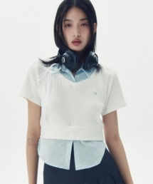 runningHIGH | 韓国ブランド runningHIGH ランニングハイ SHIRTS LAYERED H/S TEE レイヤードトップス レイヤードシャツ 半袖シャツ 半袖トップス クロップシャツ 韓国ファッション 韓国ストリート ストリートファッション(シャツ/ブラウス)