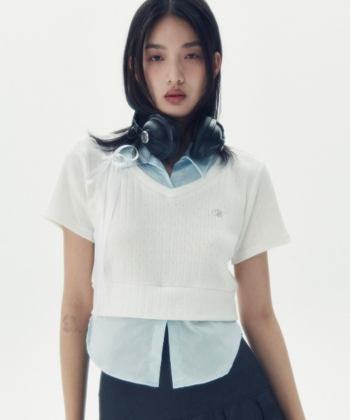 runningHIGH(ランニングハイ)の「【runningHIGH】SHIRTS LAYERED H/S TEE(シャツ/ブラウス・レディース・ネイビー/グレー/ホワイト・ONE SIZE)」の2枚目の写真