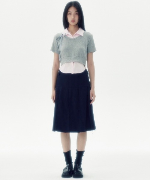 runningHIGH(ランニングハイ)の「【runningHIGH】SHIRTS LAYERED H/S TEE(シャツ/ブラウス・レディース・ネイビー/グレー/ホワイト・ONE SIZE)」の5枚目の写真