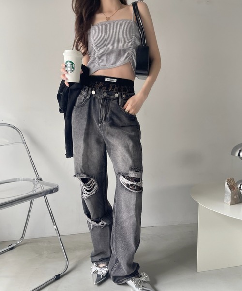 Ada.（エイダ）の「《レイヤードアイテム》小花柄レース フレア レギンス（その他パンツ・レディース・ブラック/オフホワイト/ブルー・FREE）」の9枚目の写真