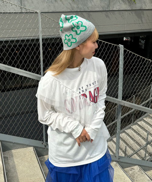 CIAOPANIC(チャオパニック)の「フラワーロゴニットビーニー(ニットキャップ/ビーニー・レディース・ブラック/アイボリー/ローズ/グレー・FREE)」の10枚目の写真