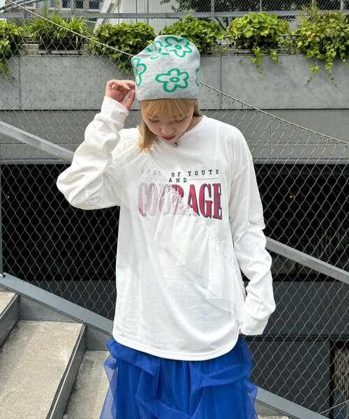 CIAOPANIC(チャオパニック)の「フラワーロゴニットビーニー(ニットキャップ/ビーニー・レディース・ブラック/アイボリー/ローズ/グレー・FREE)」の11枚目の写真