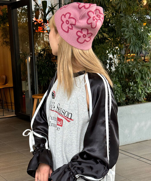 CIAOPANIC(チャオパニック)の「フラワーロゴニットビーニー(ニットキャップ/ビーニー・レディース・ブラック/アイボリー/ローズ/グレー・FREE)」の13枚目の写真